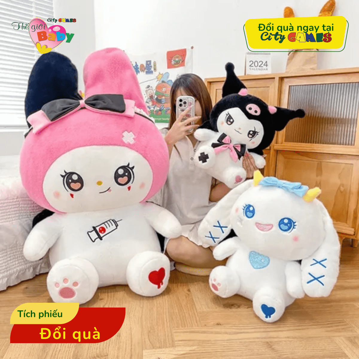 BÚP BÊ THỎ SANRIO KUROMI NHỒI BÔNG - CITY GAMES