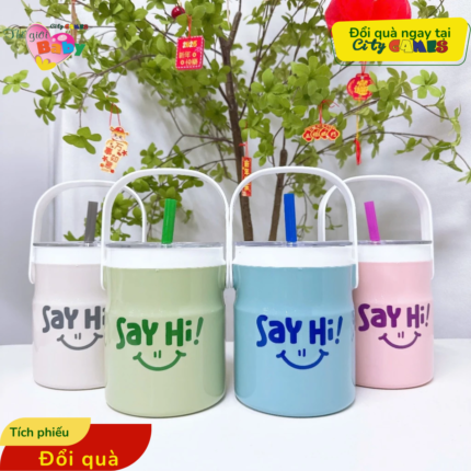 Bình Đá Trà Sữa Ống Hút Say Hi