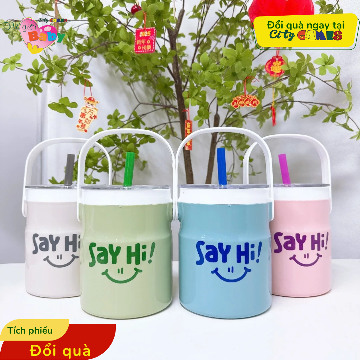 Bình Đá Trà Sữa Ống Hút Say Hi