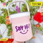 Bình Đá Trà Sữa Ống Hút Say Hi