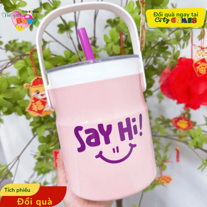 Bình Đá Trà Sữa Ống Hút Say Hi