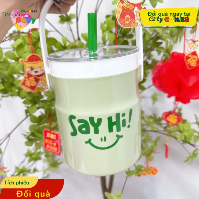 Bình Đá Trà Sữa Ống Hút Say Hi