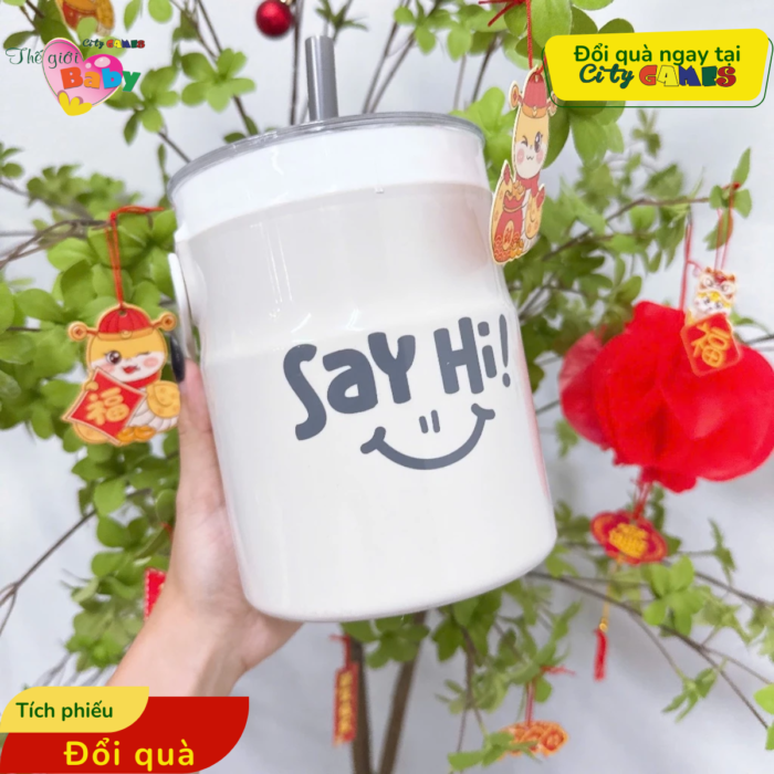 Bình Đá Trà Sữa Ống Hút Say Hi