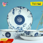 BỘ BÁT ĐĨA SỨ HOA VĂN PHÚC LỘC THỌ
