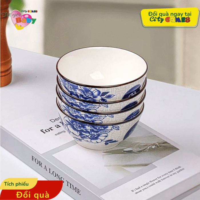 BỘ BÁT ĐĨA SỨ HOA VĂN PHÚC LỘC THỌ